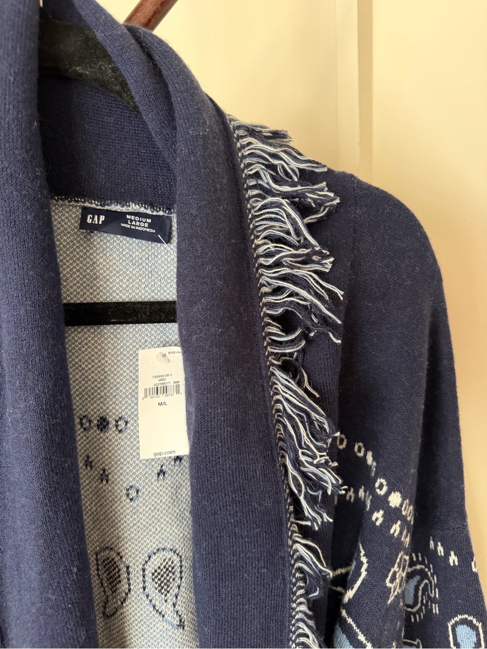 NWT Gap Bandana Fringe Cardigan Navy - Picture 4 of 6